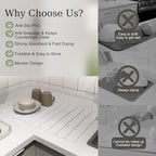 Hopegiver Stone Drying Mat for Kitchen Counter, 23.62"x15.35" Gray Marble Quick Dry Mat, Absorbent Diatomaceous Earth Dish Mat for Dishes Plants Pet Feeding, Collapsible Design Includes Sanding Sponge