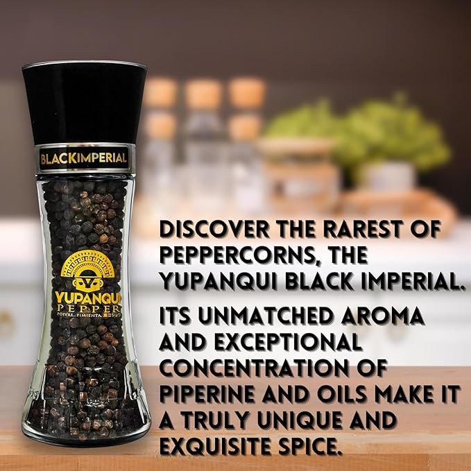 YUPANQUI Organic Black Pepper Grinder Manual Pepper Grinder 3.5oz Award-Winning Gourmet Peppercorns Peppermill BLACK IMPERIAL, Best Black Peppercorn Grinder for Kitchen