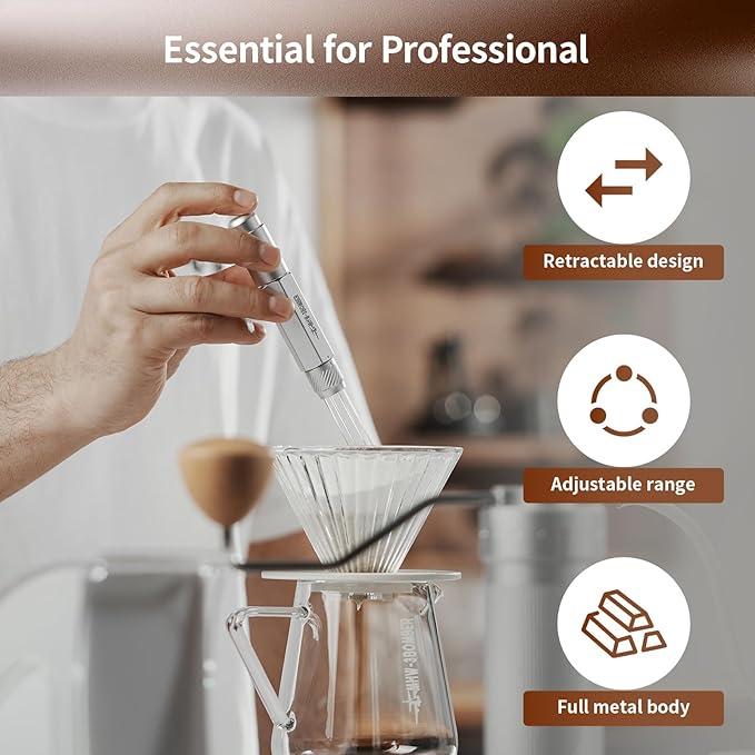 MHW-3BOMBER WDT Tool Espresso Distribution Tool Retractable Espresso Coffee Stirrer, Adjustable Range Coffee Distributor for Barista, Magnetic Store, 0.4mm 8 Needles with 8 Extra, Gold, T6190-OS