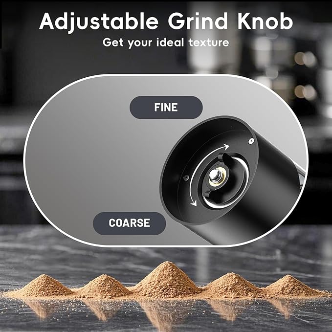 Electric Salt and Pepper Grinder Set, Mini Rechargeable Automatic Salt Pepper Shakers Mills, Adjustable Coarseness Easy Filling with Base&Cover, for Kitchen Outdoors Gift- 2 Packs, Black