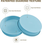 HONGBAKE 9 Inch Round Cake Pan Set of 2, Nonstick Ceramic Coating Cake Molds with Diamond Texture, Aluminized Steel Cake Pans Sets for Baking & Cheesecake, Heavy Duty & Non-Toxic (Light Blue, 2PCS)