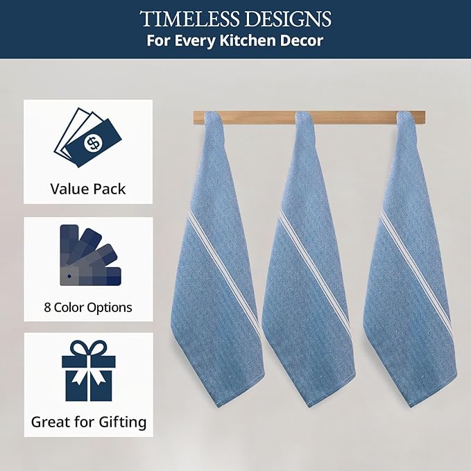 LANE LINEN Kitchen Towels Set - 100% Pure Cotton Dish Towels for Kitchen, Super Absorbent Kitchen Hand Towel, Tea Towels, Soft & Durable Dish Cloths, Pack of 12 – 14”x25”, Indigo