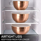 Rose Gold Mixing Bowls with Lids Set of 7, Stainless Steel Nesting Bowl with Khaki Lid for Non-slip Mixing Prepping Storing Serving, 7 Sizes-7/3.6/2.7/2.1/1.5/1/0.8 QT