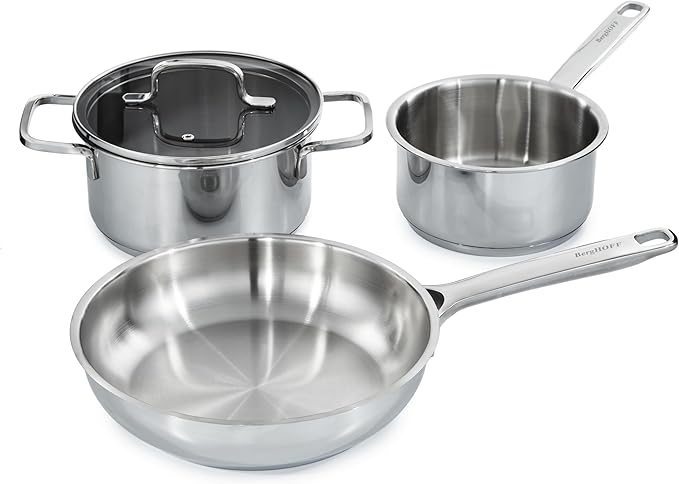 BergHOFF Helix 5Pc Cookware Set With Glass Lids Recycled 18/10 Stainless Steel Induction Pots and Pans Scratch-resistant Oven Safe