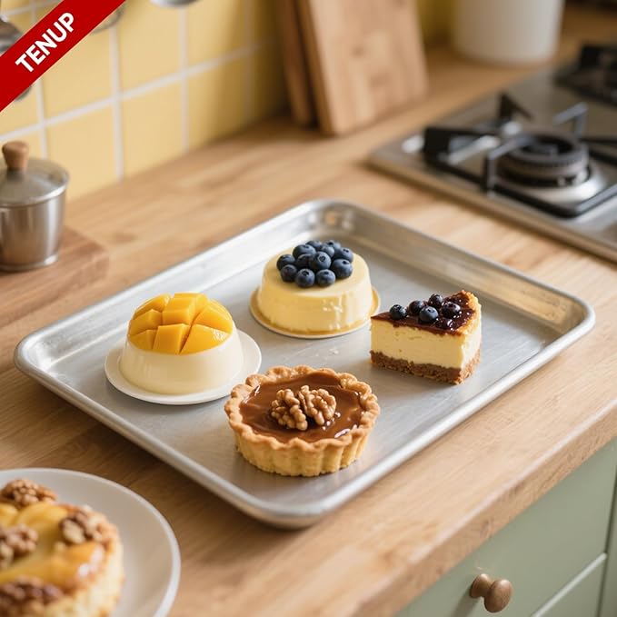 TENUP 12 Pack Aluminum Full Sheet Pan, 26" x 18" Heavy Duty Commercial Baking Tray Reinforced Rim, Warp-Resistant Rust-Free