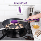 600ºF Heat Resistant Kitchen Tongs: U-Taste 12 inch Large Silicone Cooking Tong with Sturdy Non Stick Rubber Tips & Silicon Coated 18/8 Stainless Steel Handle & Smooth Locking for Serving Grill-Purple