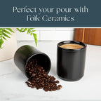 Folk Ceramics Dylan Ceramic Cappuccino Cups Set | Double Walled Ceramic Coffee Mug Set | Compact & Heat Insulated Cappuccino, Tea, Coffee & Latte Cup | 8oz, Set of 2 | Matte Black