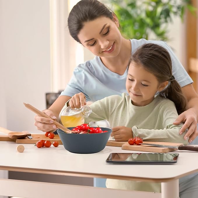 36 OZ Cereal Bowls Set of 6, Unbreakable Wheat Straw Bowls, Large Plastic Bowl Reusable, Microwave and Dishwasher Safe Kitchen Bowls for Serving, Soup, Popcorn, Ramen (Black, Grey)