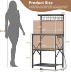 Furologee Kitchen Bakers Rack with Power Outlet, Coffee Bar Station with Storage 4 Tiers, Microwave Oven Stand with 6 S Hooks, Kitchen Storage Shelves Rack for Spices, Pots, Black Oak
