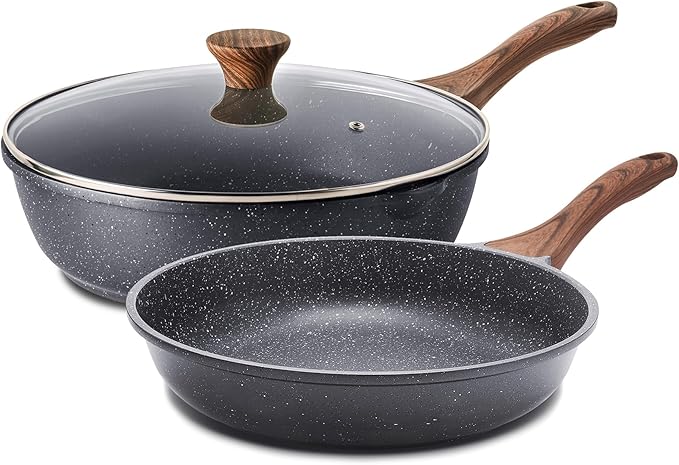 SENSARTE Nonstick Frying Pan Skillets, Swiss Granite Coating Omelette Pans, Healthy Cookware Chef's Pan, Free of Intentionally Added PFOA (8 Inch Frying Pan and 3.5QT Saute Pan)