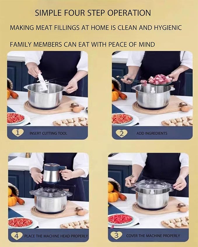 5L Electric Meat Grinder, Stainless Steel Dough Machine, 500w Strong Food Processing Machine, 5-Speed Mode, Used For Dough Stirring, Onion, Meat, Nuts, Fruits, Garlic, Vegetables