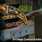 3-Burner Propane Gas BBQ Grill with Side Burner, 40,500 BTU Stainless Steel Gas Grill with Rain Cover for Outdoor, Camping, Barbecue Grilling Backyard Cooking (3+1 burners)