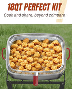 Deep Fryer Pot 18QT | Fish Fryer Pot with Basket | Heat-Resistant Silicone Handles | Lid & Fryer Tong & Thermometer | Outdoor Fryer Pot for Frying Fish, French Fries, Chicken Wings | Foldable Aluminum