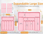 Homecor Silverware Organizer - Expandable Large Kitchen Drawer Organizer Utensil Organizer with 2 Knife Block Inserts, 22"x 19"Cutlery Tray with Drawer Dividers for Kitchen Flatware (Pink)
