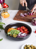 LE TAUCI Pasta Bowls 45 oz, Salad Bowls Set for Serving Soup, Pasta, Noodle, Dinner, Large Kitchen Bowl Plates, Microwave Safe - 8.5 Inch, Set of 4, Matte Black