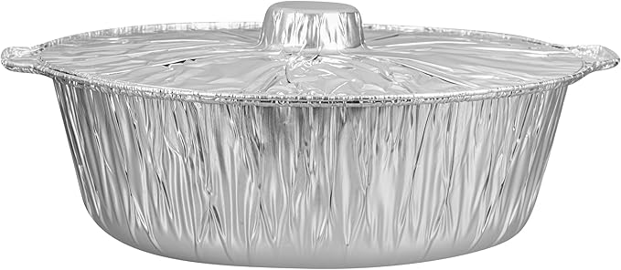Foil Lux 8.5 Quart Pans And Lids, 50 Disposable Pots With Lids - Oven-Ready, Stove Compatible, Aluminum Foil Baking Pans, Freezable, For Outdoor Camping, Vacation, Picnic, And More - Restaurantware