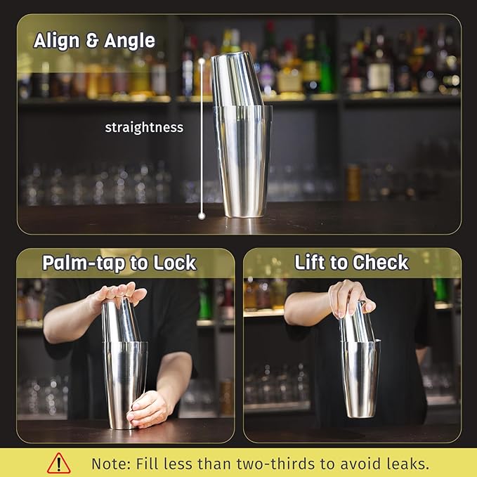 Boston Cocktail Shaker Set, 4-Piece Bar Tools Set, Professional Bar Set with Boston Shaker, Bar Spoon, Jigger, Hawthorne Strainer, Stainless Steel, Dishwasher Safe, Ideal Bartender Kit for Bar