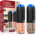 Gravity Electric Pepper and Salt Grinder,BoAn Automatic Battery Salt and Pepper Grinder Set,One-Hand Ceramic Larger Chamber Spice Mill,Adjustable Coarseness with LED Light for Kitchen New Home Gifts