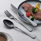 20-Piece Black Silverware Set 18/0 Stainless Steel Flatware Gray Handle Cutlery Set Service for 4 Dinner Knives Forks Spoons Set Mirror Finish Dishwasher Safe