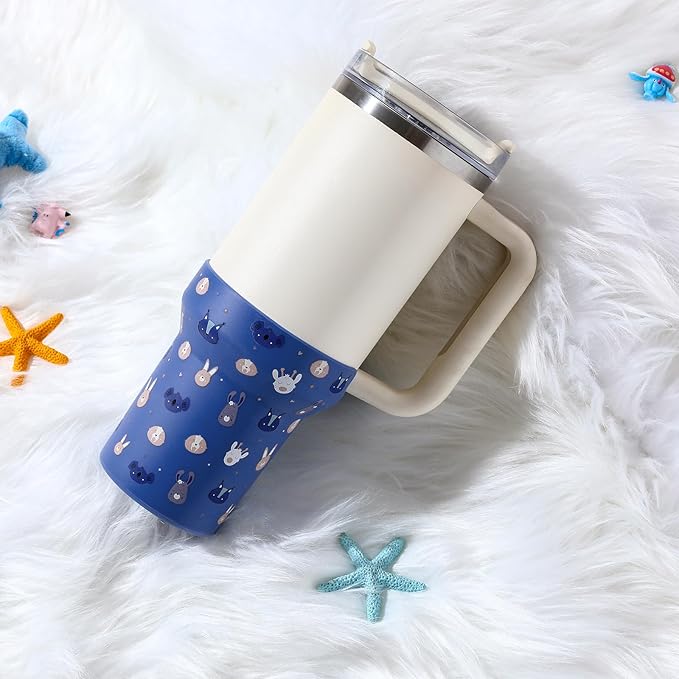 Print Boot for Stanley, Rubber Cup Bottom Protector Sleeve Accessories for Stanley Quencher H2.0 FlowState Tumbler 40oz / Adventure Quencher Tumbler 40oz (Blue)