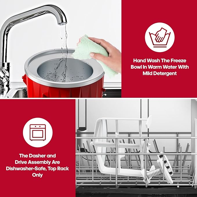 InnoMoon Ice Cream Maker Attachment for KitchenAid Stand Mixer, Compatible for Kitchenaid 4.5QT/5QT/6QT/7QT Stand Mixer, 2-Quart Frozen Yogurt, Sorbet Gelato Maker, Kitchen aid Ice Cream Maker (Red)