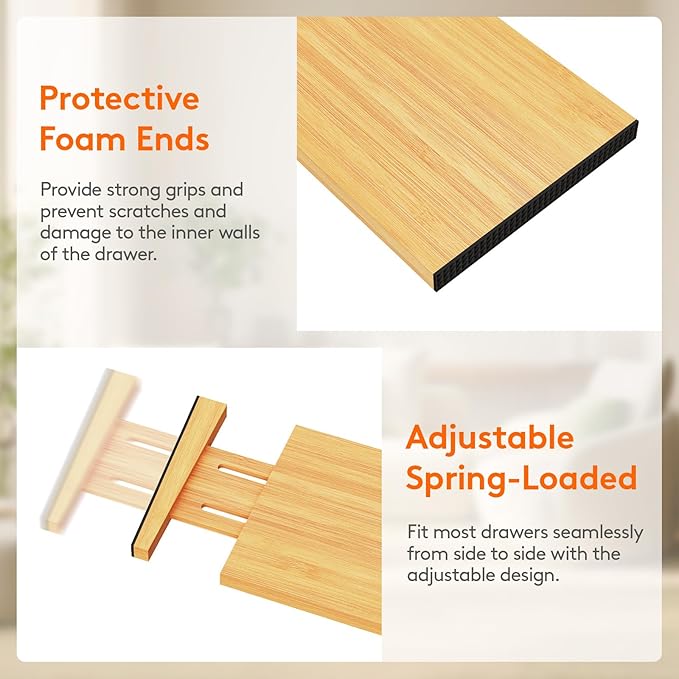 Lifewit 8 Pack Drawer Dividers Bamboo 5" High, 12-17" Adjustable Clothes Drawer Organizers, Expandable Dresser Separators in Bedroom/Bathroom/Kitchen/Office Organization and Storage
