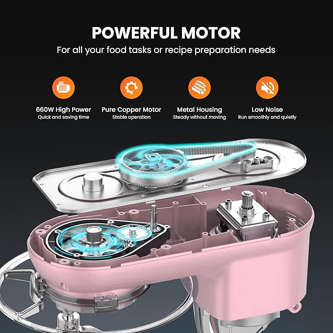 VIVOHOME Stand Mixer, 660W 10 Speed 6 Quart Tilt-Head Kitchen Electric Food Mixer with Beater, Dough Hook, Wire Whip and Egg Separator, Pink