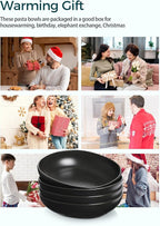 Teocera Pasta and Salad Bowls Set - Large 50 Ounce Porcelain Matte Black Square Bowls, Set of 4 - Microwave and Dishwasher Safe