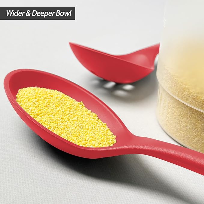 Silicone Spoons for Cooking - Extra Large Kitchen Spoons for Mixing, Serving, & Stirring - 600°F Heat-Resistant Non Stick Utensils Ladle & Skimmer- Dishwasher Safe, Red