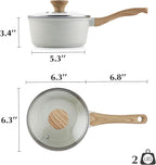 SENSARTE White Ceramic Nonstick Saucepan with Lid 1.5 Quarts, Small Cooking Pot with Stay Cool Handle, Induction Compatible Saucepot, White Granite Coating, Free of Intentionally Added PTFE/PFOA/PFAS