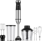6-in-1 Immersion Blender, 1000W Hand Blender with 20 Speeds, Scratch-Resistant Stick Mixer with Whisk, Chopper, Beaker, Egg Beaters & Dough Hooks – Heavy Duty Hand Mixer, Black