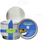 7” Round Aluminum Foil Pans - 50 Pack with Clear Dome Plastic Lid | Disposable Deep-Sided Baking Pans, Ideal for food storage, Baking, Grilling, Cooking, Catering & Prepping. (50, with Dome Lid).