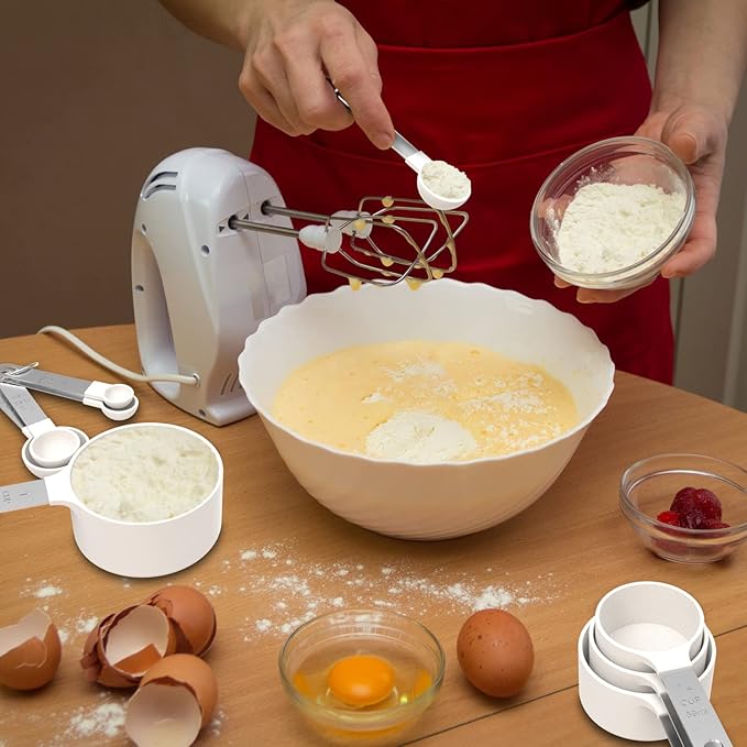 TILUCK Measuring Cups & Spoons Set, Stackable Cups and Spoons, Nesting Measure Cups with Stainless Steel Handle, Kitchen Gadgets for Cooking & Baking（white）