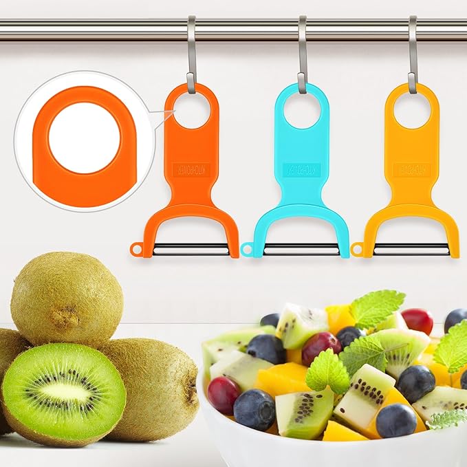 Original Vegetable Peeler, Potato Peelers for kitchen Carbon Steel Blade 3-Pack Orange/Blue/Yellow