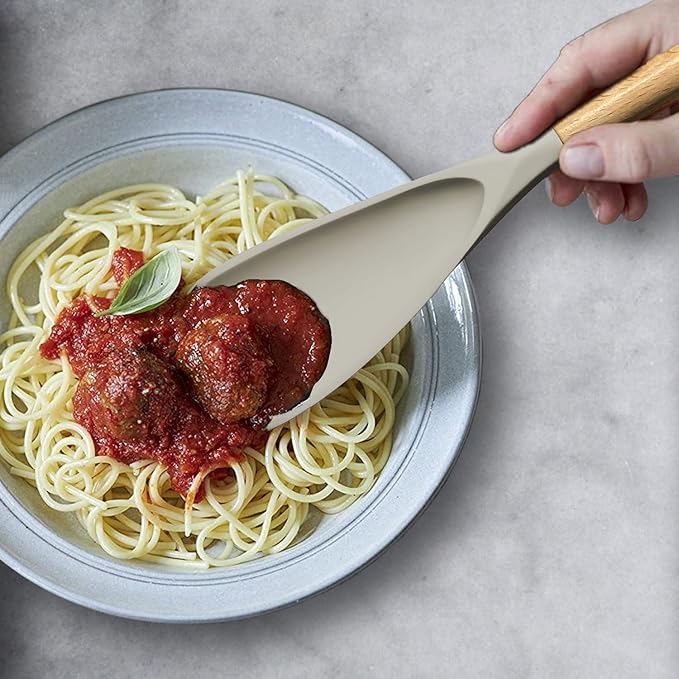 VOVOLY Cooking Spoon for Nonstick Cookingwares, Silicone Spoon Spoon for Mixing, Scoop, and Scrape, 11.4" -2 pack, Khaki