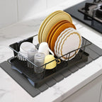 Hopegiver Stone Drying Mat for Kitchen Counter, 23.62"x15.35" Dark Gray Quick Drying Stone Mat, Super Absorbent Diatomaceous Earth Dish Drying Mat for Counter, Collapsible Design with Sanding Tools