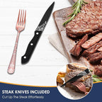 EUIRIO 53-Piece Rose Gold Silverware Set with Serving Utensils, Rose Gold Flatware Set for 8, Stainless Steel Mirror Cutlery Set, Spoons Forks Knives with Unique Floral Laser, Dishwasher Safe