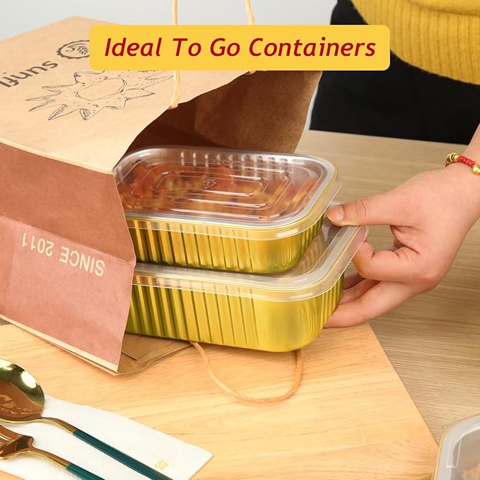 LNYZQUS 1lb Small Foil Pans With PP Lids 50 Pack, 16oz Heavy Duty Aluminum Leftover Containers Holders,Disposable Baking Tins To Go Containers For Cooking Heating Storing Meal Prep