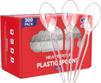 JOLLY CHEF [300 Count] Clear Plastic Spoons, Heavy Duty Disposable Spoons Utensils, Clear Plastic Silverware Bulk for Party, Birthday, Wedding