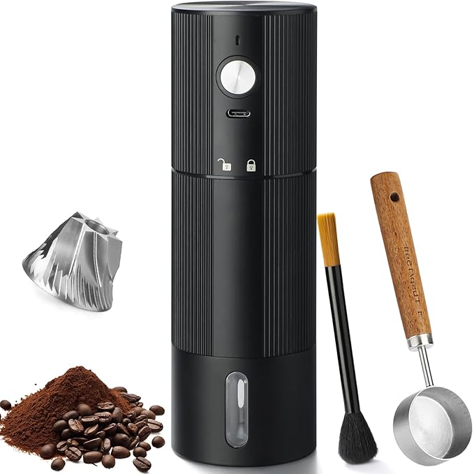 Portable Coffee Grinder Electric Burr Coffee Grinder with 45 Adjustable Settings, Rechargeable Coffee Grinders for Espresso, Travel, Camping and Office (Black)