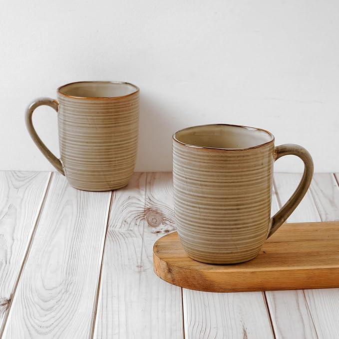 famiware Tempus Coffee Mugs Set of 4, 14 oz Coffee Cup Set, Stoneware Mugs with Handle for Coffee, Tea, Cocoa, Milk, Cappuccino, Microwave Safe - Castle Wall