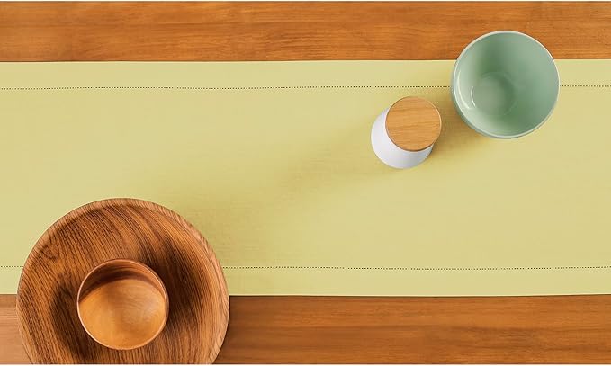 Solino Home Yellow Table Runner 90 Inches Long - Cotton Linen Hemstitch 14 x 90 Inch Table Runner for Dining and Summer