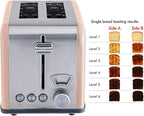 Rae Dunn Toaster, Stainless Steel 2 Slice Square Toaster, Wide Slot with 5 Browning Levels, with Bagel, Defrost and Cancel Options (Blush)