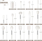 E-far 14 Pieces Silicone Cooking Utensils Set, Kitchen Utensils Set with Holder, Spatula, Ladle, Spoon, Slotted Turner for Nonstick Cookware, 446°F Heat Resistant & Stainless Steel Handle, Cream White