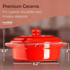 Muldale Brie Baker with Lid and Spreader - Camembert Baker Crock in Red - Free from Lead Ceramic Baking Dish - 5.5” - Fits Standard Camembert Wheel