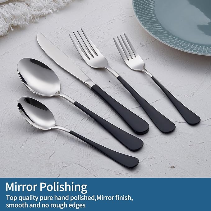 Black Silverware Set 20 Piece 18/0 Stainless Steel Flatware Black Handle Cutlery Set Service for 4 Black Forks Spoons and Knives Set unique silverware set Mirror Finish Dishwasher Safe