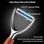 Potato Peelers Stainless Steel, Ultra Sharp Vegetable Peeler for Kitchen, Premium Veggie Fruit Peeler, Rotary Blade Carrot Peelers, Thickened Non-Slip Ergonomic Wooden Handle（5 Years Warranty）