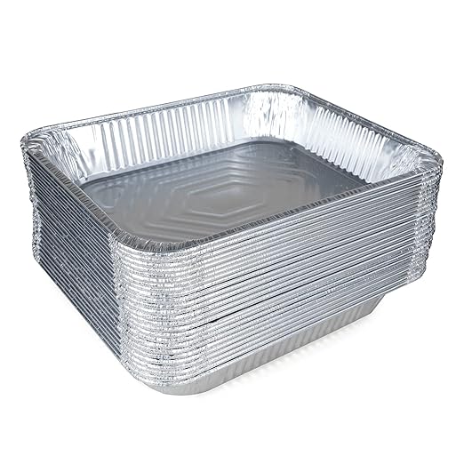 IDL Packaging Half-Size Aluminum Steam Table Pans - Medium, 13" x 11" x 2" (pack of 25) - Disposable Foil Pan for Grilling, Roasting, BBQ, Cooking, Baking, Freezing