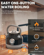 Amaste Electric Kettle, Retro Electric Tea Kettle With Thermometer, 57 Oz Hot Water Kettle For Coffee & Tea, 304 Stainless Steel, 1500w Fast Boiling, Auto Shut-Off & Boil Dry Protection, Black