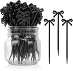 100Pcs Bow Cocktail Picks Party Toothpicks Christmas Black Plastic Fruit Skewers Bow Drink Stirrers Cupcake Toppers Fancy Toothpick for Appetizers Drinks Wedding Coquette Birthday Bow Party Decor